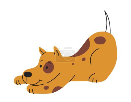 Illustration for Yellow cute doodle dog. Minimalistic sticker for social networks and instant messengers. Animal and pet, best friend. Playful and charming character sitting. Cartoon flat vector illustration - Royalty Free Image