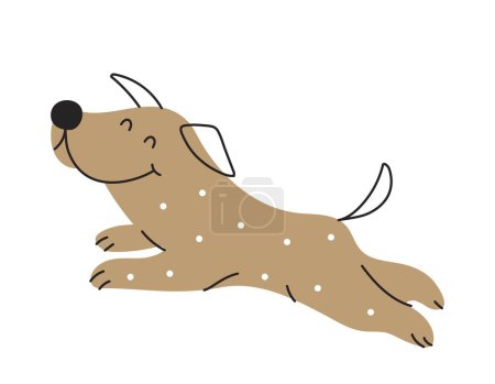 Illustration for Grey cute doodle dog. Charming and adorable puppy lies and smiles, happy pet. Toy or mascot for children. Minimalistic graphic element for printing on fabric. Cartoon flat vector illustration - Royalty Free Image