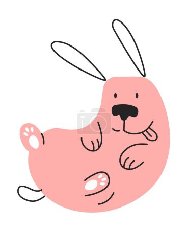 Téléchargez les illustrations : Mignon chien doodle rose. Charmant et ludique chiot se trouve sur le dos. Sticker pour les réseaux sociaux et les messagers. Élément graphique minimaliste pour l'impression sur tissu. Illustration vectorielle plate de bande dessinée - en licence libre de droit