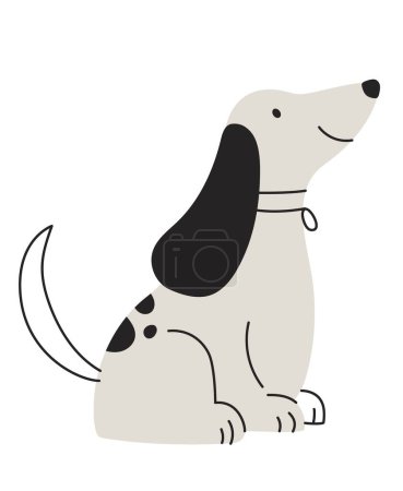 Illustration for Grey cute doodle dog. Charming puppy sits and looks up. Graphic element for website, poster or banner. Toy or mascot for children. Outline drawing, hand drawn. Cartoon flat vector illustration - Royalty Free Image
