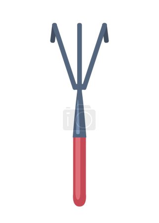 Illustration for Garden red hand rake. Handy tool for soil preparation and planting flowers and bushes. Love for nature, gardening, private area cleaning. Graphic element for website. Cartoon flat vector illustration - Royalty Free Image