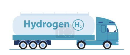 Illustration for Truck with green hydrogen. Transportation of cargo and material for safe and waste free production of electricity. Responsible society, eco friendly poster or banner. Cartoon flat vector illustration - Royalty Free Image