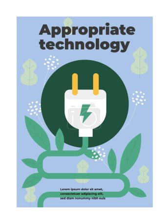 Illustration for Green technology poster. Plug for sockets from stems of castings. Graphic element for website. Alternative energy sources and zero waste. Electricity production. Cartoon flat vector illustration - Royalty Free Image