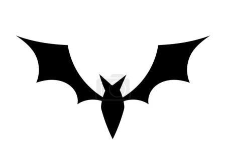 Ilustración de Silueta de murciélago de Halloween. Animal negro con alas geométricas. Patrón abstracto, creatividad minimalista y arte, dibujo a lápiz. Pegatina para mensajeros. Logotipo con estilo. Dibujos animados ilustración vector plano - Imagen libre de derechos