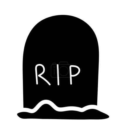 Illustration for Halloween grave silhouette. Rest in peeace sign. Granite slab of semicircular shape. Landscape cemetery and horror symbol. Graphic element for printing on fabric. Cartoon flat vector illustration - Royalty Free Image