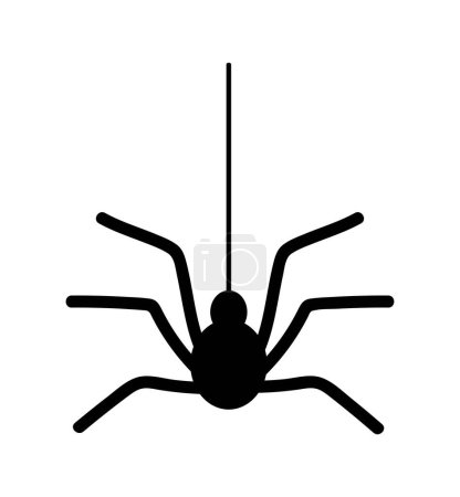 Illustration for Halloween spider silhouette. Scary insect hangs on web. Sticker for social networks and messengers. Graphic element for printing on fabric. Panic and phobia. Cartoon flat vector illustration - Royalty Free Image