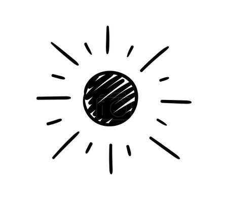 Téléchargez les illustrations : Soleil peint à la main. Cercle rempli de rayons. Symbole des saisons estivales et printanières, beau temps. Élément graphique pour site web, affiche ou bannière. Signe de vacances. Illustration vectorielle plate de bande dessinée - en licence libre de droit