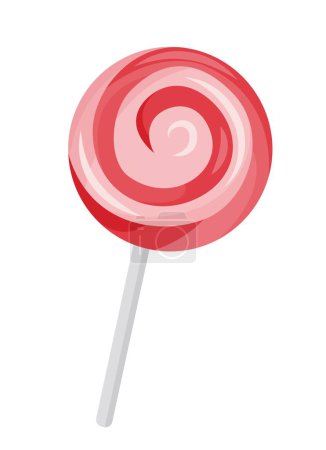 Illustration for Cute red lollipop. Sweet caramel on stick, dessert and delicacy. Symbol of holidays, New Year and Christmas. Advertising poster or banner for cafe and restaurant. Cartoon flat vector illustration - Royalty Free Image