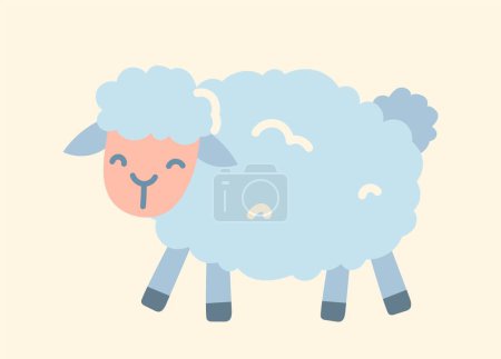 Illustration for Cute sheep icon. Charming animal, mascot or toy for children. Education and training. Biology, nature and fauna, mammal. Sticker for social networks and messengers. Cartoon flat vector illustration - Royalty Free Image