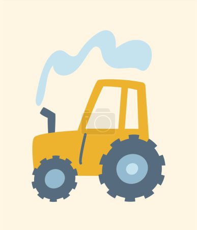 Illustration for Cute tractor icon. Yellow vehicle, transport. Sticker for social networks and messengers. Education and learning, development of childrens skills, part of map pattern. Cartoon flat vector illustration - Royalty Free Image