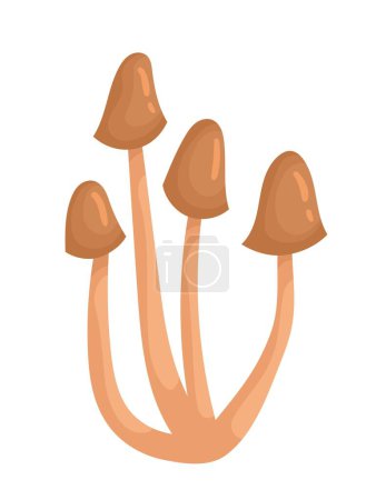Illustration for Orange mushrooms icon. Four hats on stalks. Poster or banner for website, graphic element for printing on fabric. Healthy food, natural, fresh and organic product. Cartoon flat vector illustration - Royalty Free Image