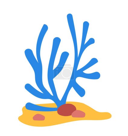 Illustration for Ocean blue algae. Graphic element for website, program, application. Educational game for children, training. Plants, floristics and botany, underwater world. Cartoon flat vector illustration - Royalty Free Image