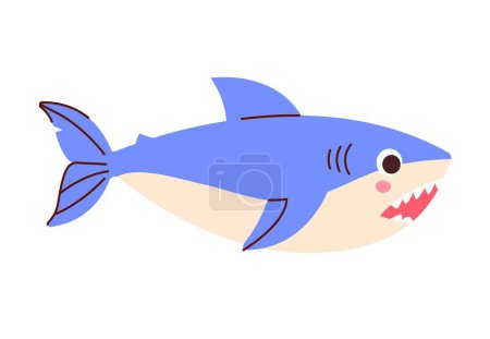 Illustration for Blue shark icon. Element for childrens educational game, marine animals and biology, fauna. Poster or banner for website. Toy or mascot for kids. Summer season. Cartoon flat vector illustration - Royalty Free Image