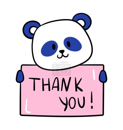 Illustration for Cute little panda. Funny teddy bear with banner and thank you inscription. Gratitude and appreciation. Design element for social networks. Cartoon flat vector illustration isolated on white background - Royalty Free Image