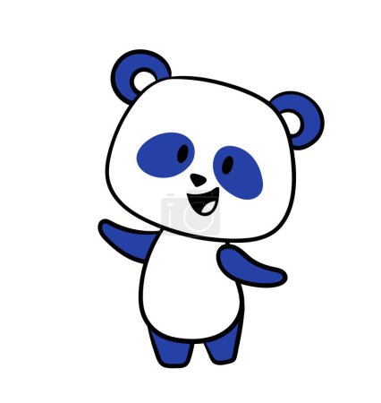 Illustration for Cute little panda. Funny Sticker with happy smiling bear. Active dancing animal mascot. Design element for messengers and chats. Cartoon flat vector illustration isolated on white background - Royalty Free Image