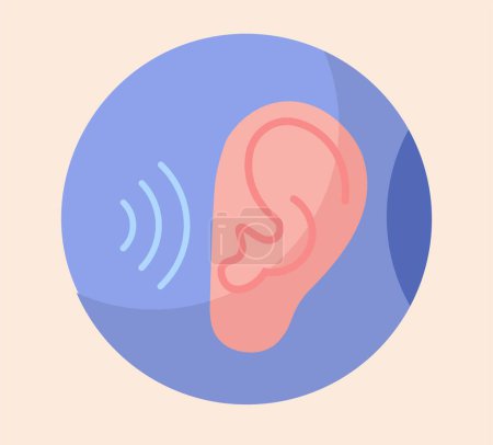 Illustration for Ear perception concept. Hearing and analysis of sound waves. Minimalistic icon and logo for company. Medical infographics, educational material. Biology and anatomy. Cartoon flat vector illustration - Royalty Free Image
