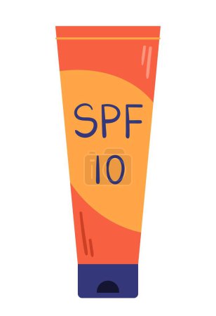 Illustration for SPF cream icon. Bright packaging with cosmetic product to protect skin from direct sunlight. Abstract design, template, mockup and layout. Graphic element for website. Cartoon flat vector illustration - Royalty Free Image