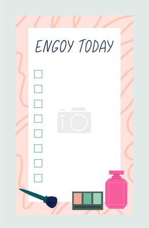 Illustration for Weekly or daily planner. Sheet for reminders, schedule or task list. Time management and efficiency. Design element for social networks. Cartoon flat vector illustration isolated on gray background - Royalty Free Image