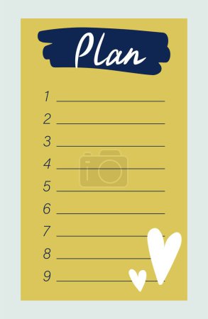 Illustration for Weekly or daily planner. Yellow bright paper for reminders and notes. Schedule or task list. Design element for journal or notepad. Cartoon flat vector illustration isolated on gray background - Royalty Free Image