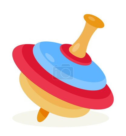 Illustration for Toy for child. Sticker with round spinning top. Entertainment and joy for children. Design element for printing on fabric or paper. Cartoon flat vector illustration isolated on white background - Royalty Free Image