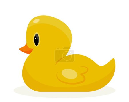 Illustration for Toy for child. Sticker with yellow rubber duck for bathing and entertaining children. Design element for application or online store. Cartoon flat vector illustration isolated on white background - Royalty Free Image