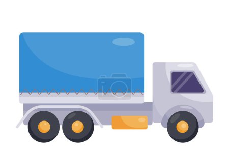 Téléchargez les illustrations : Icône de camion bleu. Grand véhicule pour le transport de marchandises. Logistique et transport. Élément graphique pour site web. Voiture ou machine. Concept de livraison de fret rapide. Illustration vectorielle plate de bande dessinée - en licence libre de droit
