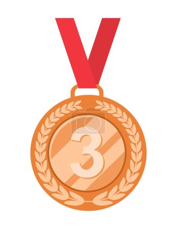 Illustration for Bronze medal with ribbon. Award, prize and achievement, third place in competition. Memory, reward and trophy. Graphic element for website. Metallic shiny object. Cartoon flat vector illustration - Royalty Free Image