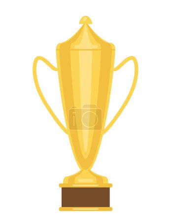 Illustration for Golden trophy cup. Goblet sticker with lid and handles. Award or prize for winning championship. Design element for social networks. Cartoon flat vector illustration isolated on white background - Royalty Free Image