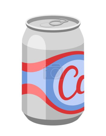 Illustration for Cold drink icon. Gray jar with inscription and abstract red and blue pattern. Template, mock up or layout. Sweets, delicious soda or juice, cola. Beverage and gourmet. Cartoon flat vector illustration - Royalty Free Image