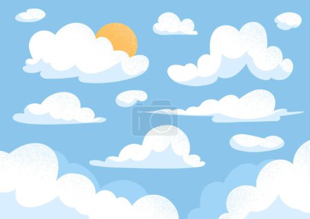 Illustration for Clouds in sky. Background, poster or banner for website. Graphic element for greeting and invitation card. Summer or spring weather. Tenderness and dream metaphor. Cartoon flat vector illustration - Royalty Free Image