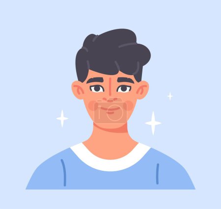 Illustration for Avatar or portrait of person. Poster with young guy or teenager in stylish blue sweater. Handsome character university student. Design element for social networks. Cartoon flat vector illustration - Royalty Free Image