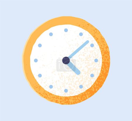 Illustration for School supplies icon. Poster with beautiful round clock or wake up alarm clock. Education and learning. Design element for pattern. Cartoon flat vector illustration isolated on blue background - Royalty Free Image