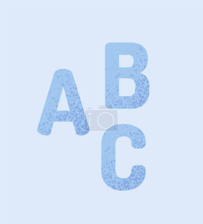 Illustration for School supplies icon. Three letters of English alphabet. Studying grammar and vocabulary replenishment. Design element for social networks. Cartoon flat vector illustration isolated on blue background - Royalty Free Image
