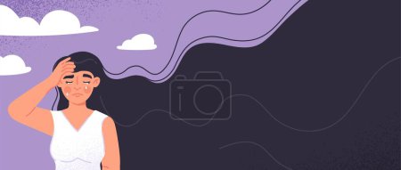 Illustration for Sad lonely woman. Young girl in nature. Depression and frustration, mental health and psychological problems. Character crying and person outdoor. Poster or banner. Cartoon flat vector illustration - Royalty Free Image