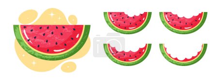 Illustration for Set of watermelons slices. Symbol of summer, natural and organic juicy product. Fresh pieces of sweet and tasty fruit or berry. Cartoon flat vector illustrations isolated on white background - Royalty Free Image