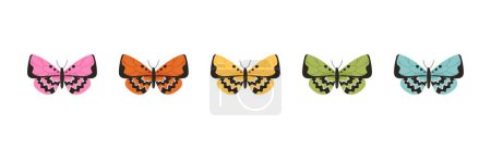 Téléchargez les illustrations : Papillons colorés ensemble. Collection d'autocollants pour les réseaux sociaux. Nature et faune, insectes. Esthétique et concept d'élégance. Illustrations vectorielles plates de bande dessinée isolées sur fond blanc - en licence libre de droit