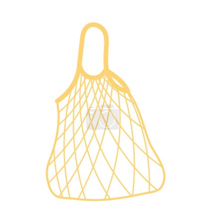 Illustration for Yellow string bag. Environmentally friendly product made from recycled materials, reusable packaging for supermarkets and shops. Graphic element for website. Cartoon flat vector illustration - Royalty Free Image