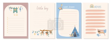 Illustration for Boho baby daily planners set. Space for notes and to do list. Sheets of notebook or diary. Organization of effective educational process. Cartoon flat vector illustrations isolated on white background - Royalty Free Image