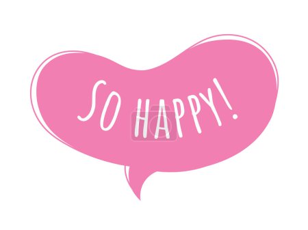 Illustration for Speech bubble so happy. Pink cloud with text and exclamation mark. Design element for comics. Dialogue and communication. Template, layout and mock up. Cartoon flat vector illustration - Royalty Free Image