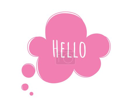 Illustration for Speech bubble Hello. Pink cloud with inscription. Communication and interaction, dialogue and graphic element for comics. Decoration with information. Cartoon flat vector illustration - Royalty Free Image