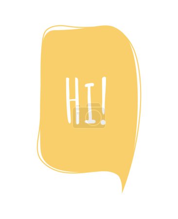 Illustration for Speech bubble Hi. Yellow square cloud with text and exclamation point. Dialoue and think. Communication and interaction. Poster or banner for website. Cartoon flat vector illustration - Royalty Free Image