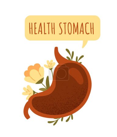 Illustration for Health stomach concept. Biology and anatomy. Infographic element. Gastroenterology and health care, regular check ups. Gastro abdomen organ. Cartoon flat vector illustration - Royalty Free Image