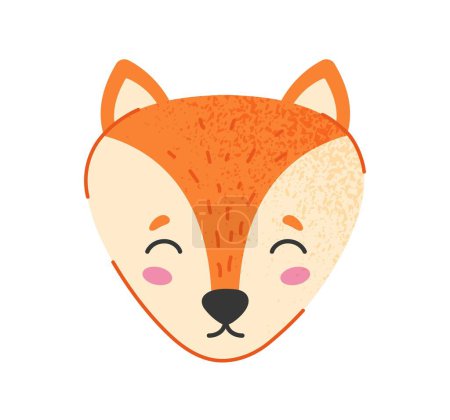 Illustration for Cute fox head. Forest dweller, animal and mammal. Biology, fauna and wild life. Sticker for social networks and messengers. Symbol of cunning and wisdom. Cartoon flat vector illustration - Royalty Free Image
