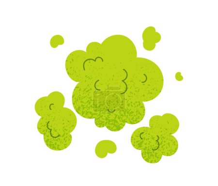 Ilustración de Apestoso concepto de nube verde. Pegatina para redes sociales y mensajeros. Vapor y flatulencia, esencia. Comida estropeada y podrida y veneno. Dibujos animados ilustración vector plano - Imagen libre de derechos