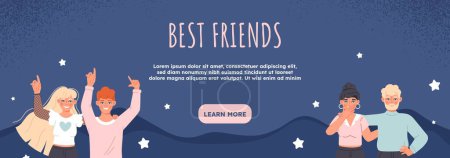Illustration for Best friends banner. Good relationship, man hugging woman. Help and support, people care of each other. Landing page design. Template, layout and mock up. Cartoon flat vector illustration - Royalty Free Image