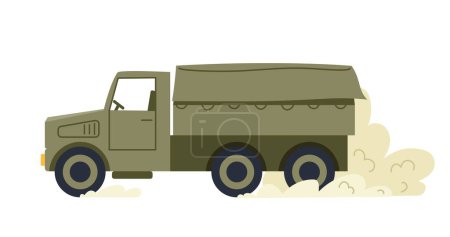 Illustration for Military truck icon. Vehicle in camouflage for transportation of ammunition and weapons. Machine or automobile for war and armed conflict. Cartoon flat vector illustration - Royalty Free Image