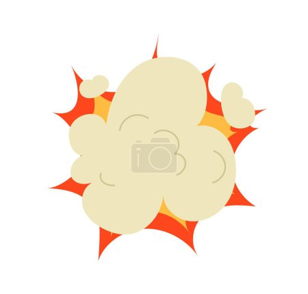 Illustration for Military explosion icon. Destruction and damage, war and armed conflict. Flame, fire and white clouds. . Cartoon flat vector illustration - Royalty Free Image