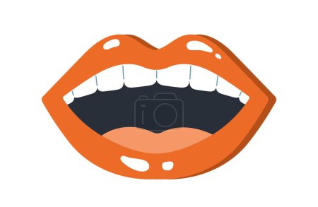 Ilustración de Concepto de boca. Hermosos labios rojos femeninos con lápiz labial brillante y brillo. Lujo, estética y elegancia, belleza. Moda, moda y estilo. Dibujos animados ilustración vector plano - Imagen libre de derechos