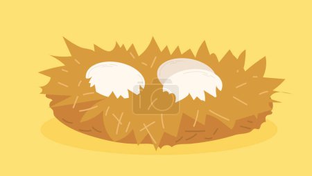 Illustration for Chicken eggs in nest. Farming and agriculture, natural and organic, fresh products. Shell with protein and yolk. Poster or banner for website. Cartoon flat vector illustration - Royalty Free Image