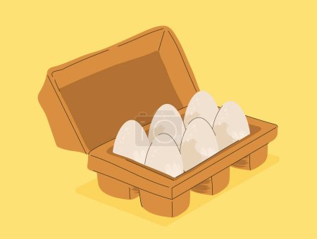 Illustration for Package with eggs. Natural and organic fresh products. Healthy food and ingredients for scrambled eggs. Goods from grocery and supermarket, mall. Cartoon flat vector illustration - Royalty Free Image